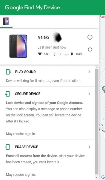 Google Encontrar Mi Dispositivo - opción borrar dispositivo