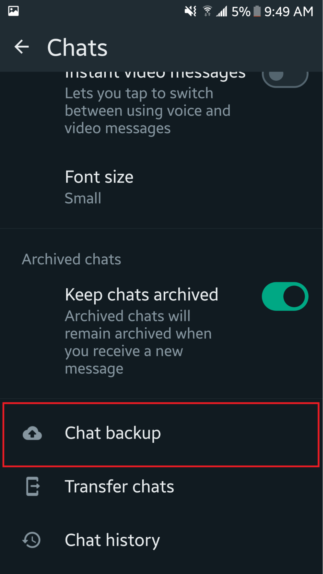 Scroll Down and Open Chat Backup.