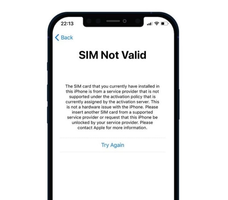 sim not valid message on iphone