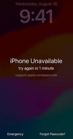 tap Forgot Passcode on iPhone unavailable screen