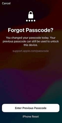 Select Enter Previous Passcode
