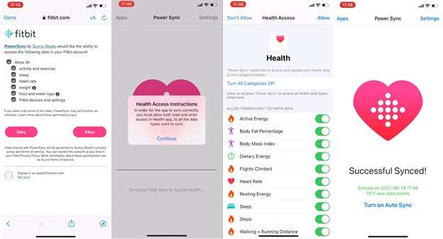 autoriser les permissions et synchroniser avec l'application apple health