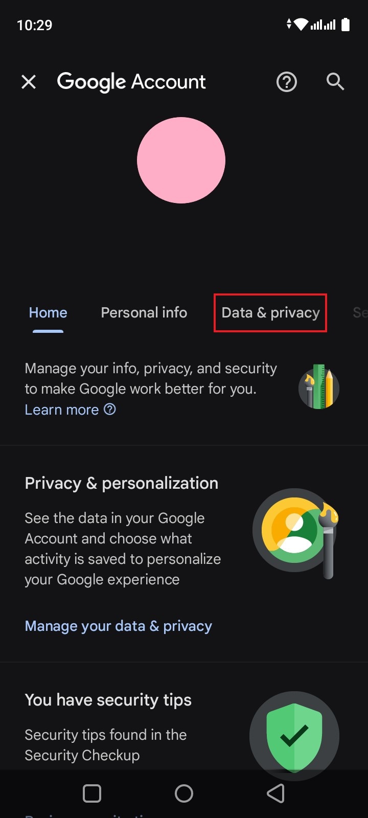data and privacy settings