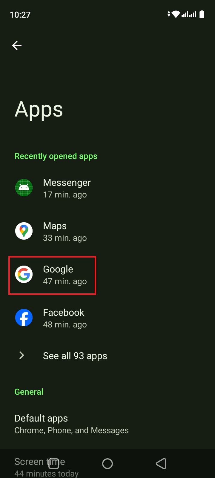 google on app list