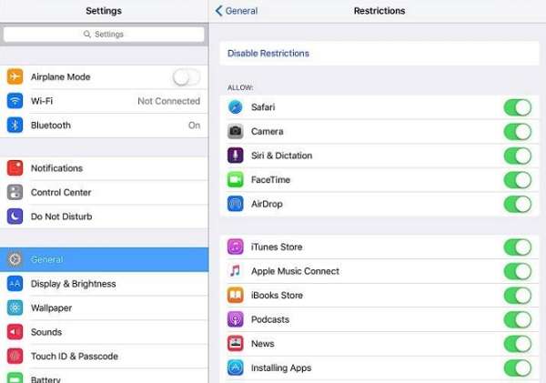 How to disable restrictions on iPad