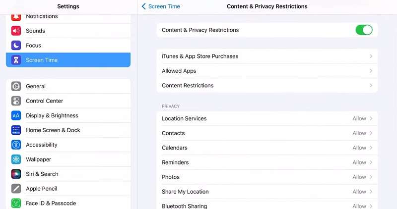 How to remove restrictions on iPad.