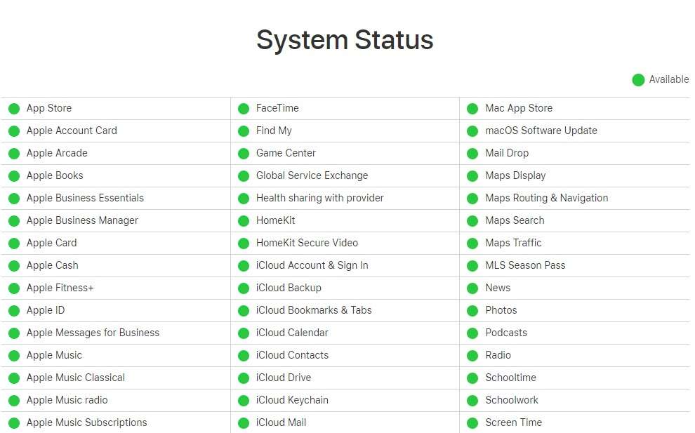 apple system status