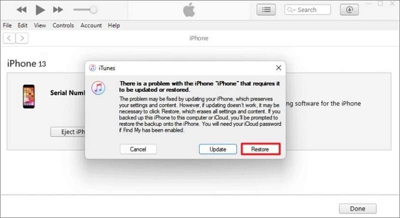 Restaurar el iPhone desde iTunes
