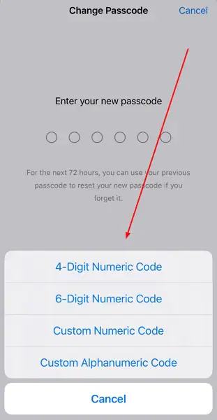 change passcode according to requirements