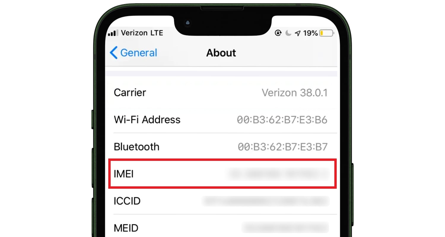 Find your iPhone’s IMEI under the About section.