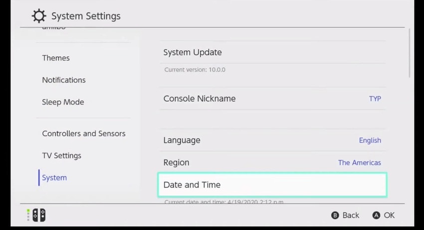date and time settings