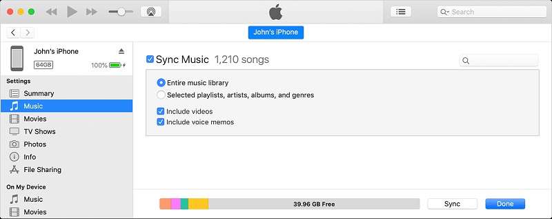 Sync music from iTunes to iPhone.