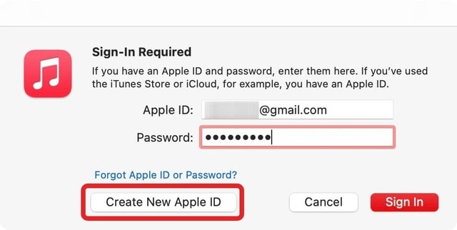 create a new apple id in music