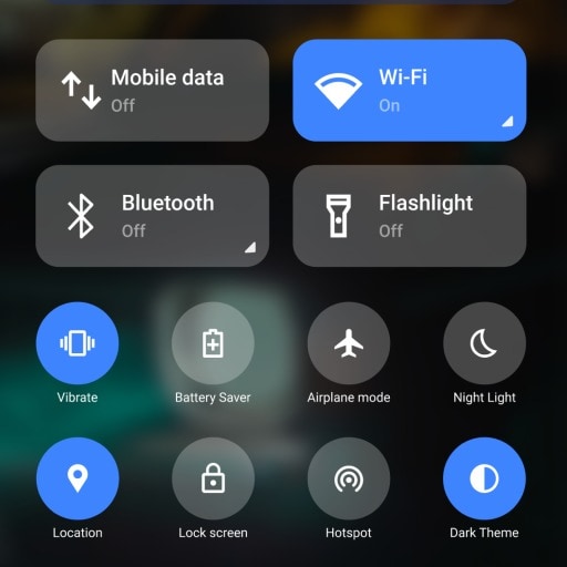 quick settings panel on a smartphone
