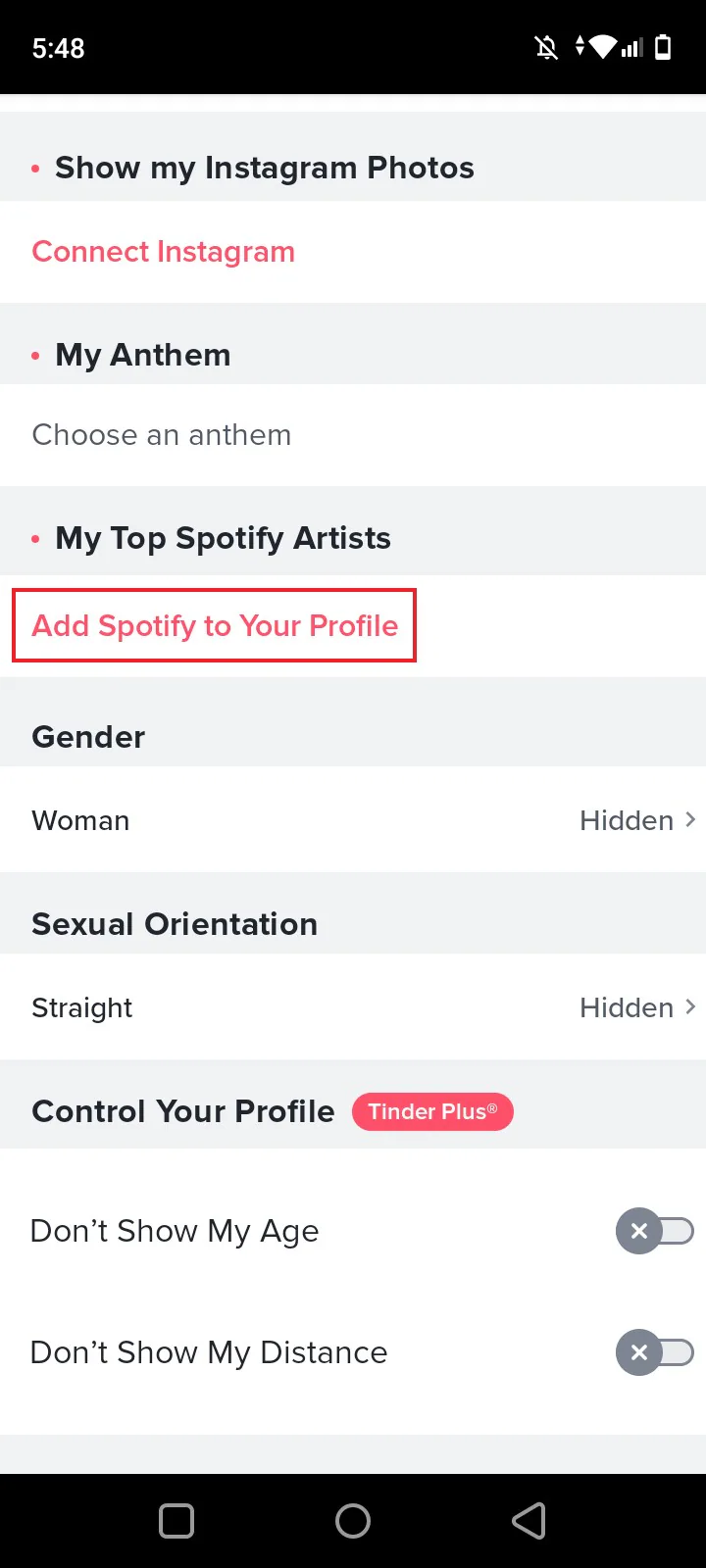 añadir spotify al perfil de tinder