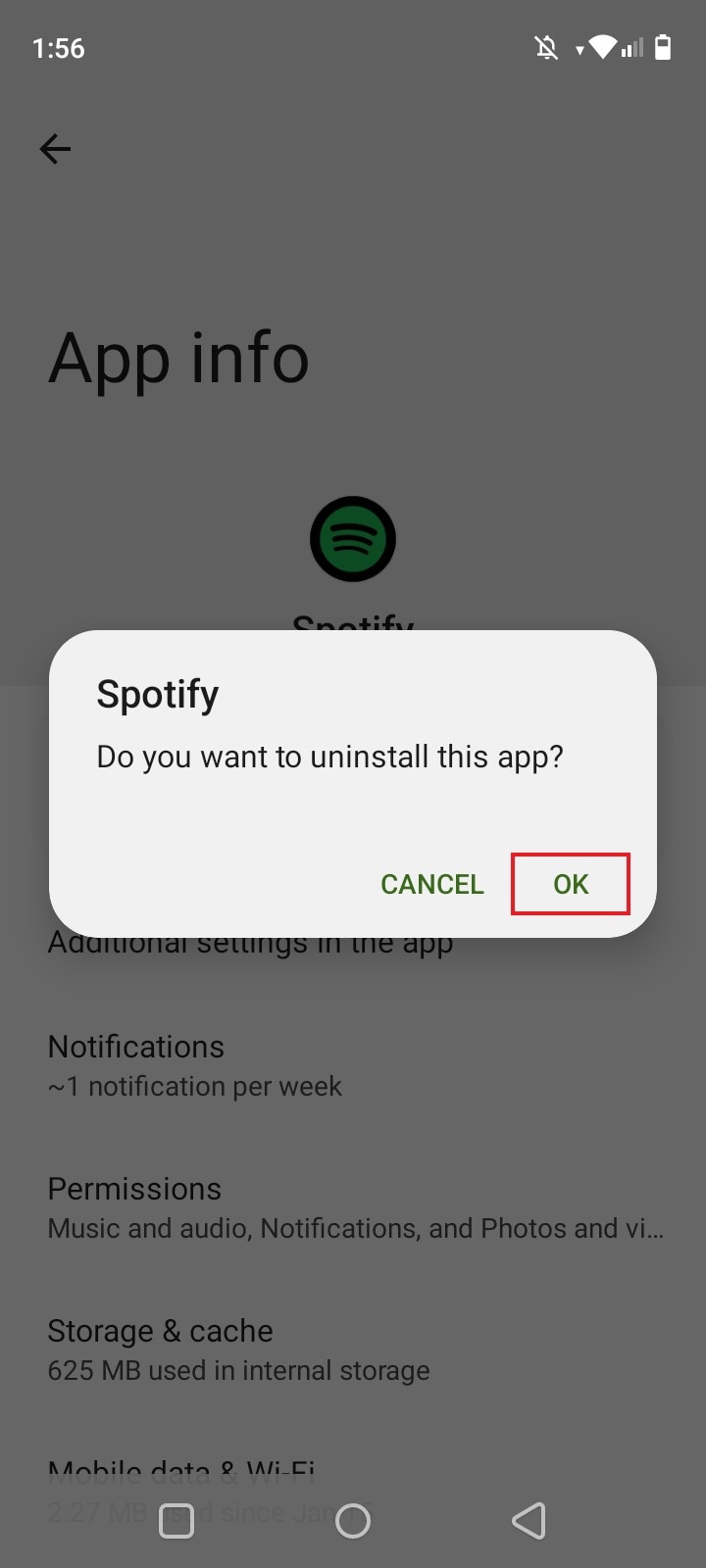 confirm uninstall app