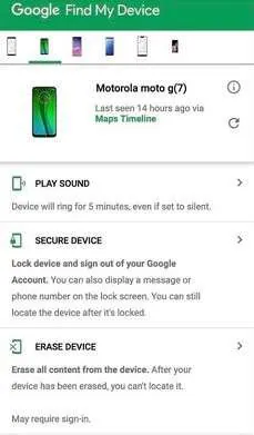 locating lost motorola phone using find my device app