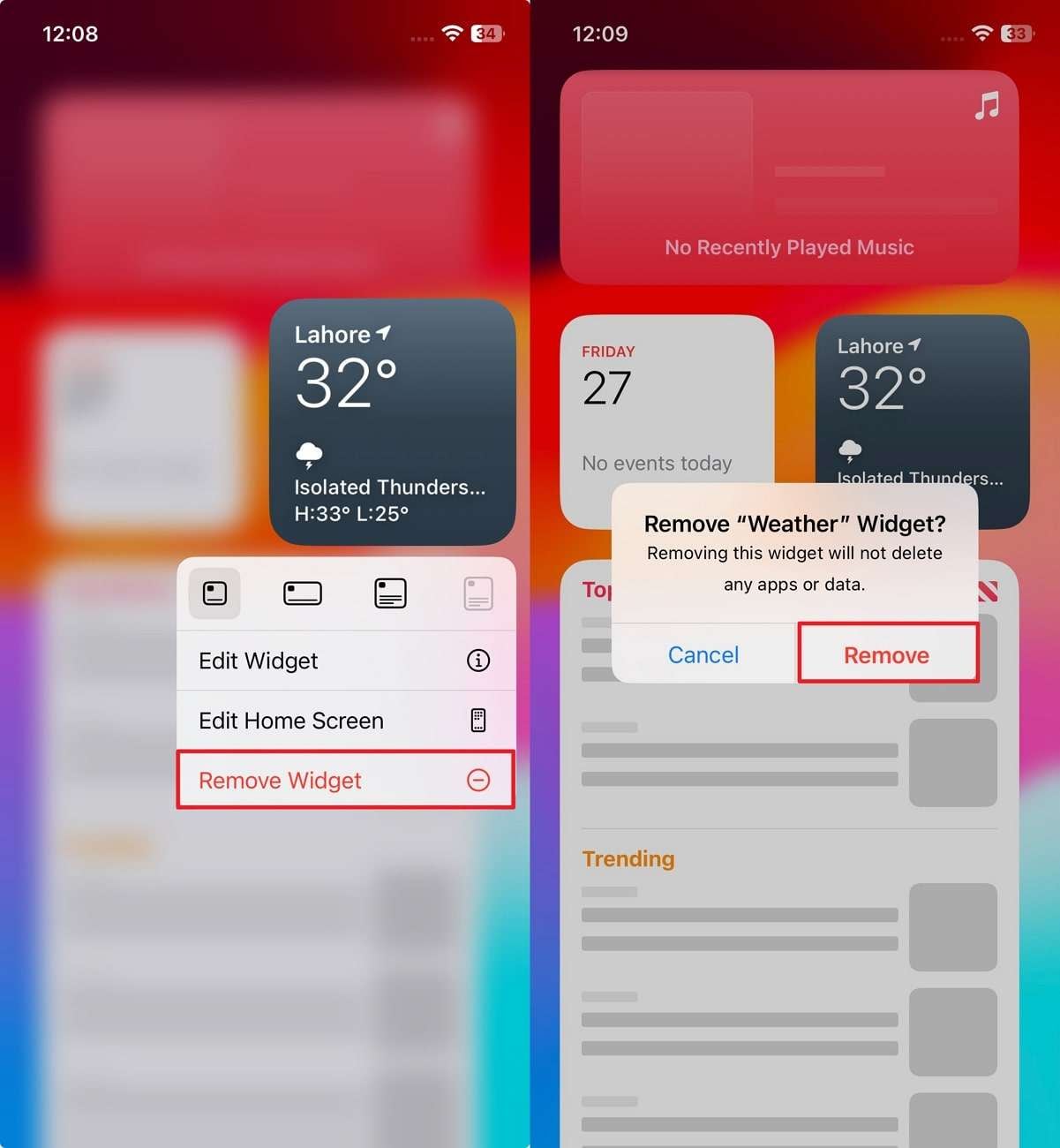 remove iphone 16 widgets