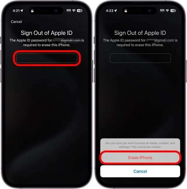 press erase iphone option