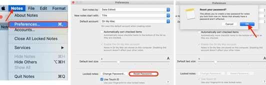 how to reset/change note password on mac
