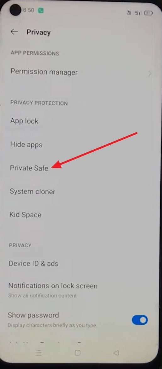 access the private safe feature