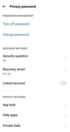 realme privacy password settings