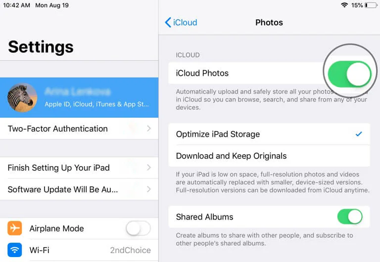 enable icloud photos 