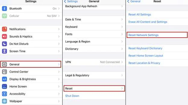 reset network settings on Settings