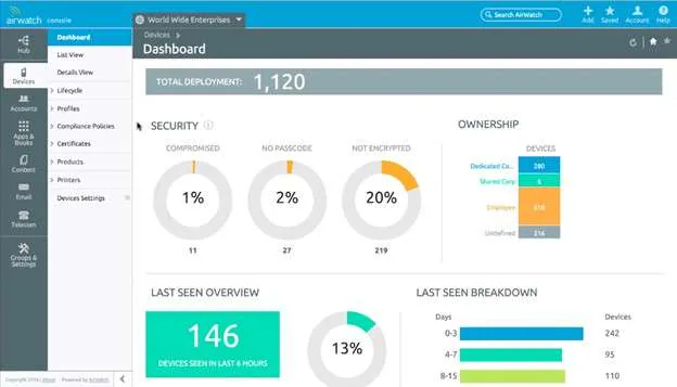 airwatch console user interface