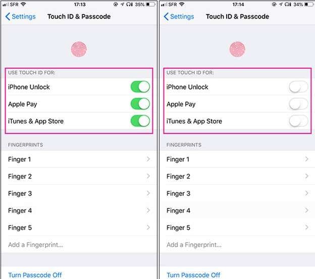 turn off touch id