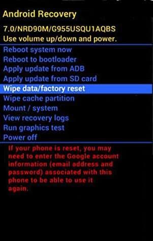 select wipe data/factory reset