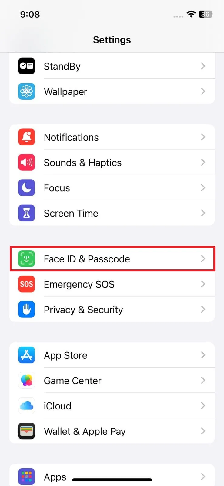 access face id & passcode settings