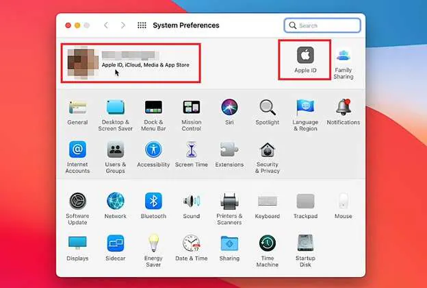 click apple id under system preferences