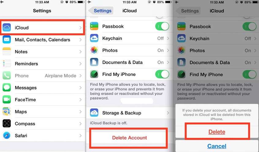 steps on how to remove icloud via settings 