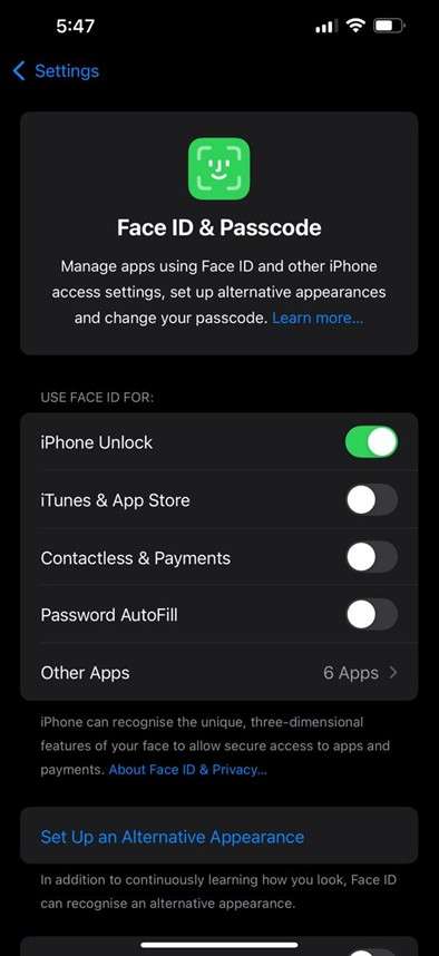 turn on the toggle for iphone unlock