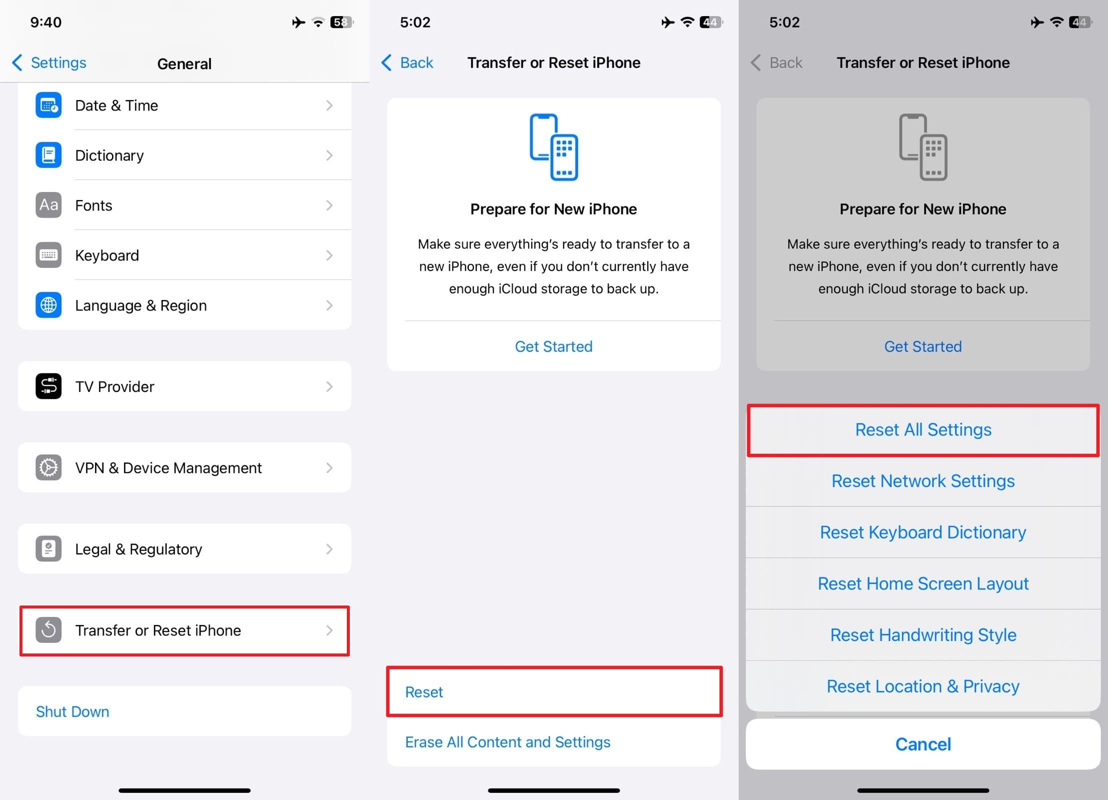 reset all settings on iphone