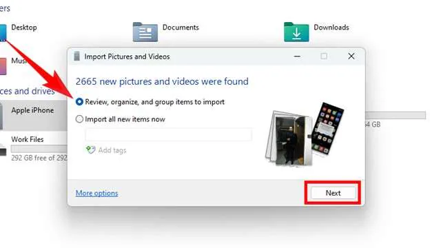 adjust settings to import pictures and videos