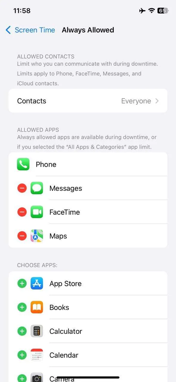 remove imessages from always allowed 