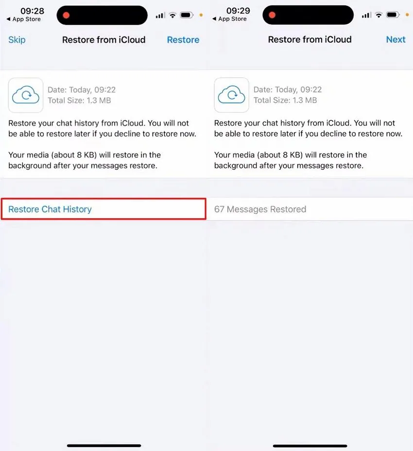hit restore chat history iphone  
