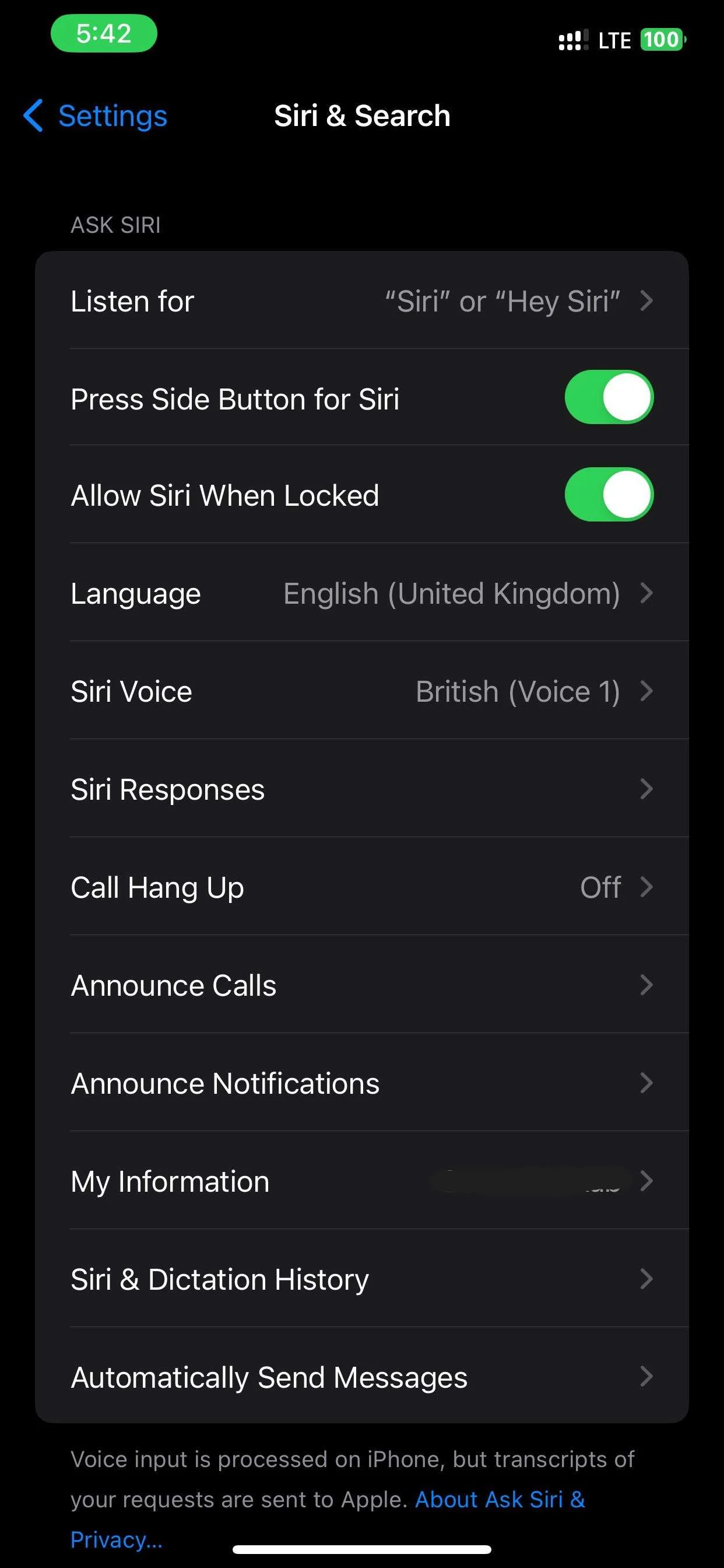 turn off listen for hey siri option