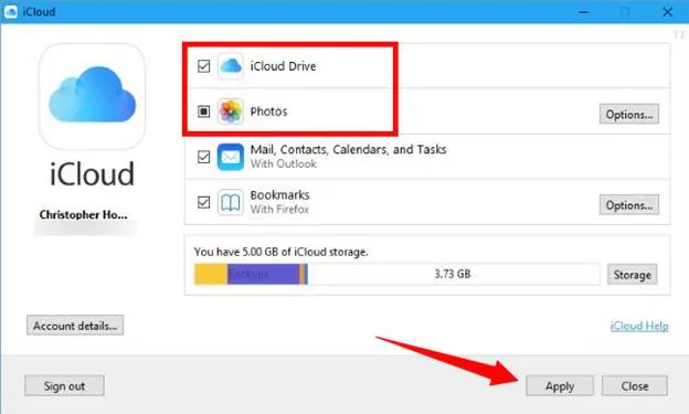 choose icloud drive and photos