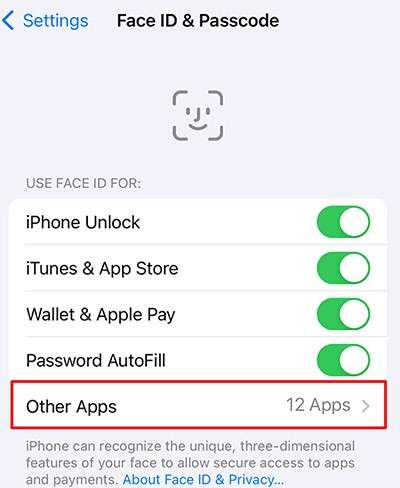 iphone use face id for other apps