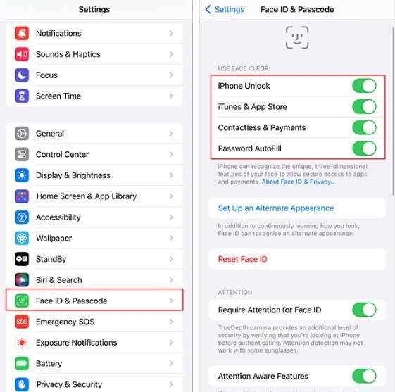 set iphone settings use face id for