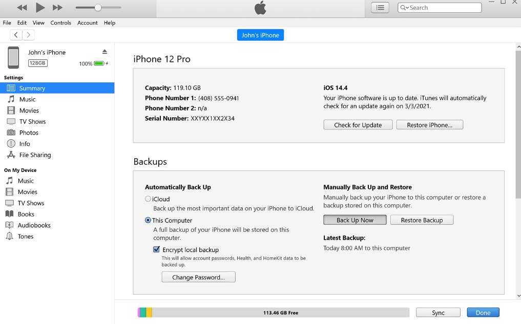 using itunes to backup