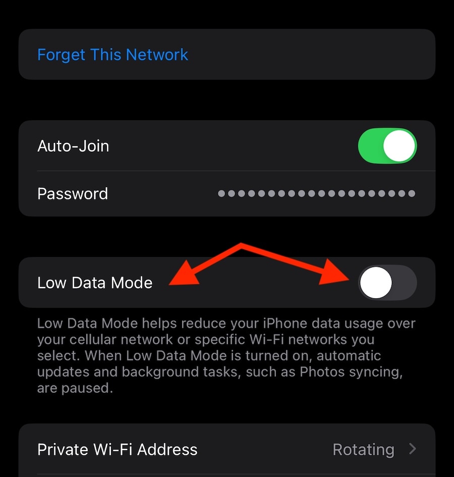 iphone wifi low data mode toggle