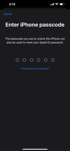 click forgot passcode