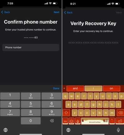 enter recovery key to reset apple id