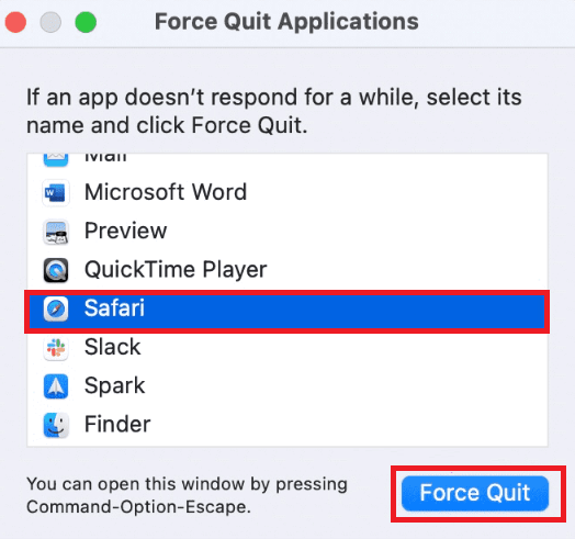 forcequit safari application