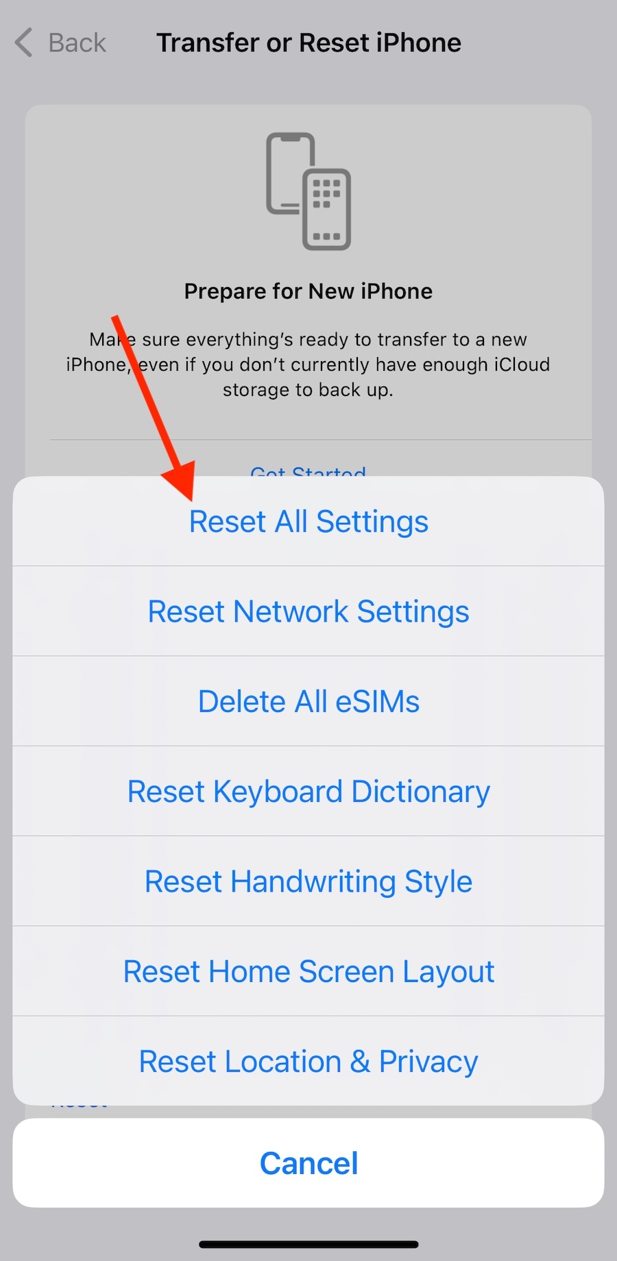 reset iphone settings