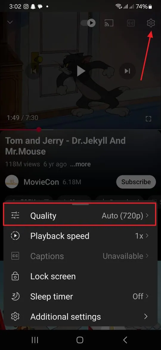 locate quality using gear icon youtube 